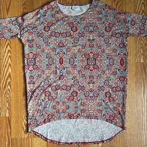 LuLaRoe Hi-Lo Lightweight Floral Pattern Burgundy/Blue/Beige Blouse Size XS